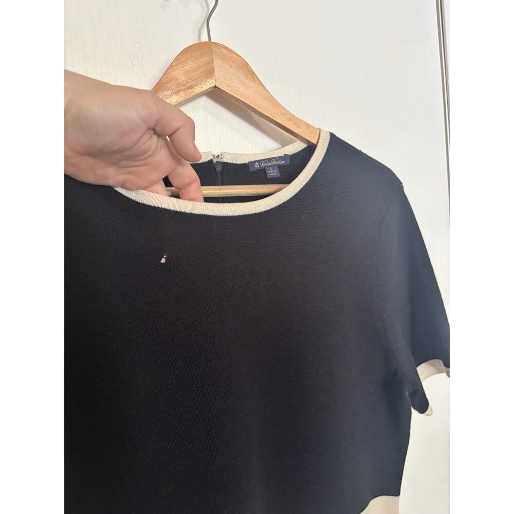Brooks Brothers Wool Dress Merino Black Knit Colorblock Size Large Office FLAWED - Picture 3 of 10